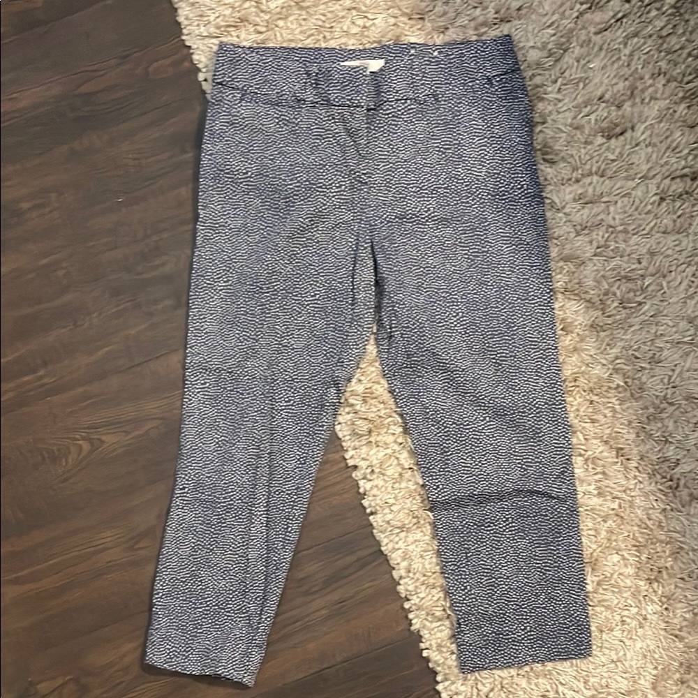 LOFT Women's Blue and white patterned work pants